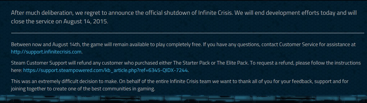 Infinite Crisis | Jogo terá atividades encerradas em Agosto