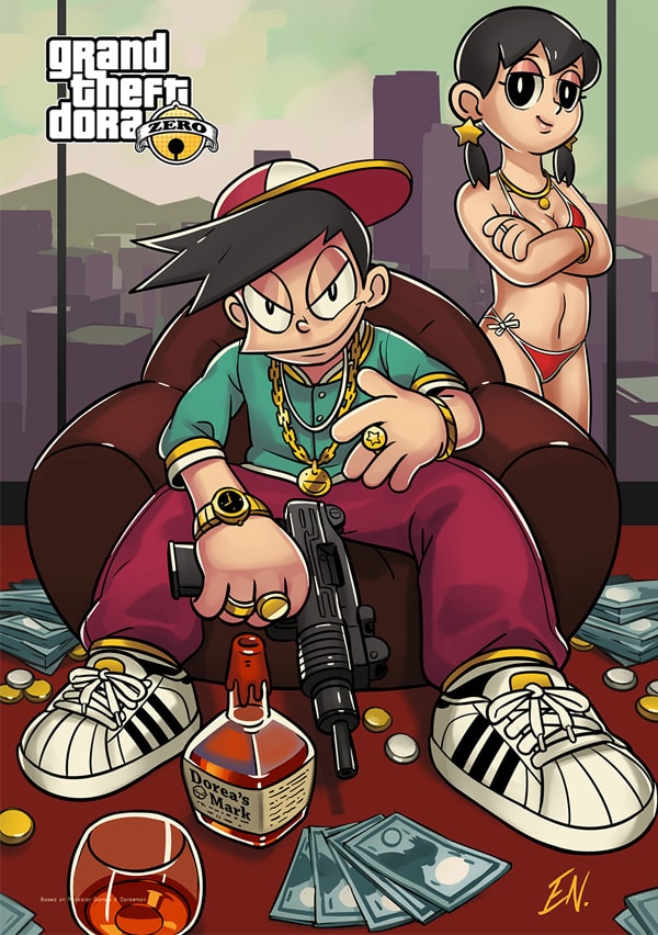 Doraemon | Artes feitas por fã colocam personagens do anime dentro do jogo GTA V