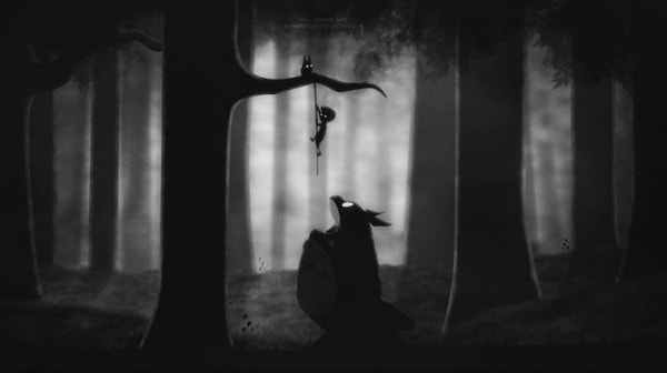 Ilustrações dos personagens do Estúdio Ghibli no cenário do jogo Limbo