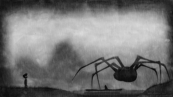 Ilustrações dos personagens do Estúdio Ghibli no cenário do jogo Limbo