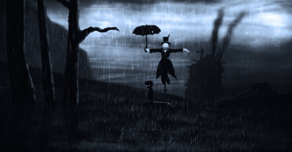 Ilustrações dos personagens do Estúdio Ghibli no cenário do jogo Limbo