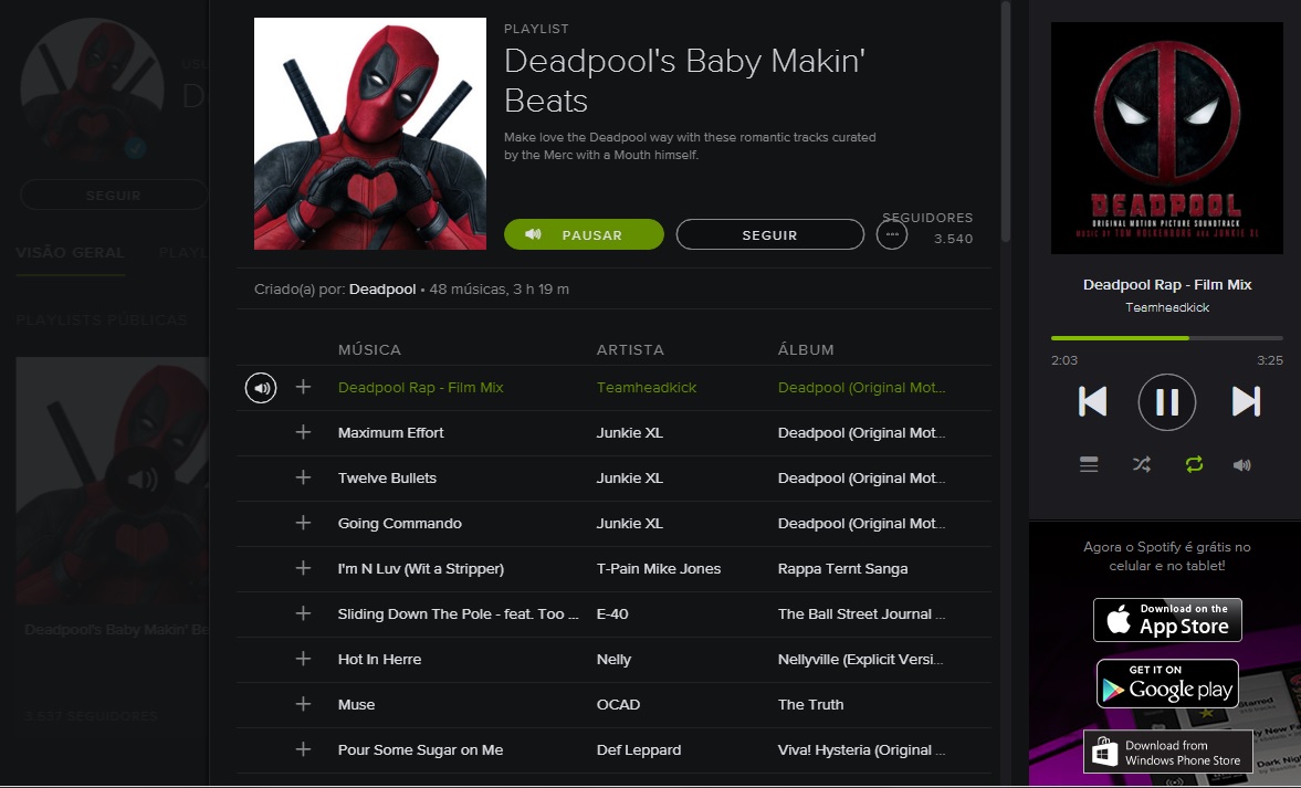 Deadpool | Mercenário Tagarela compartilha sua playlist em conta oficial no Spotify