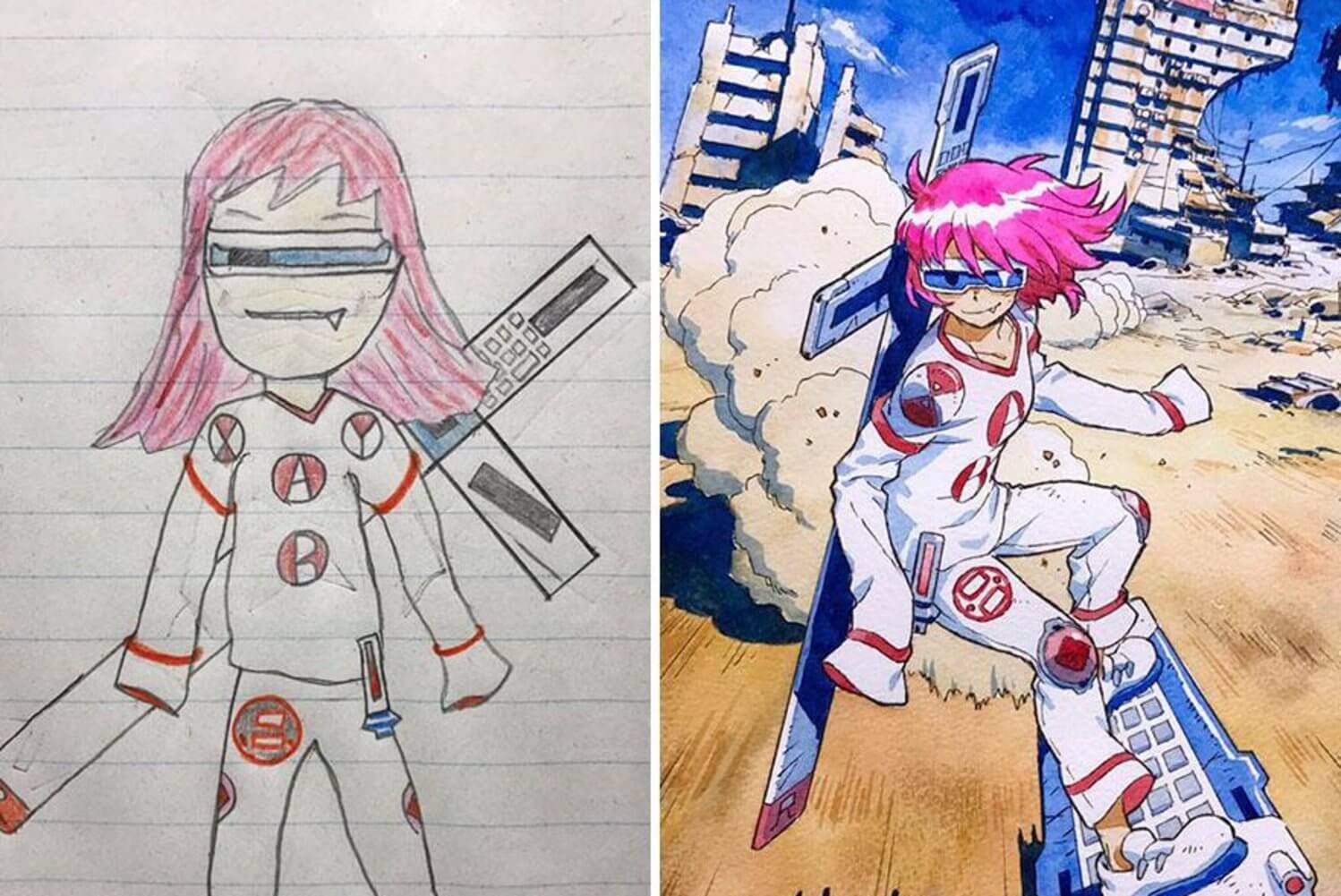Pai transforma desenhos dos filhos em animes