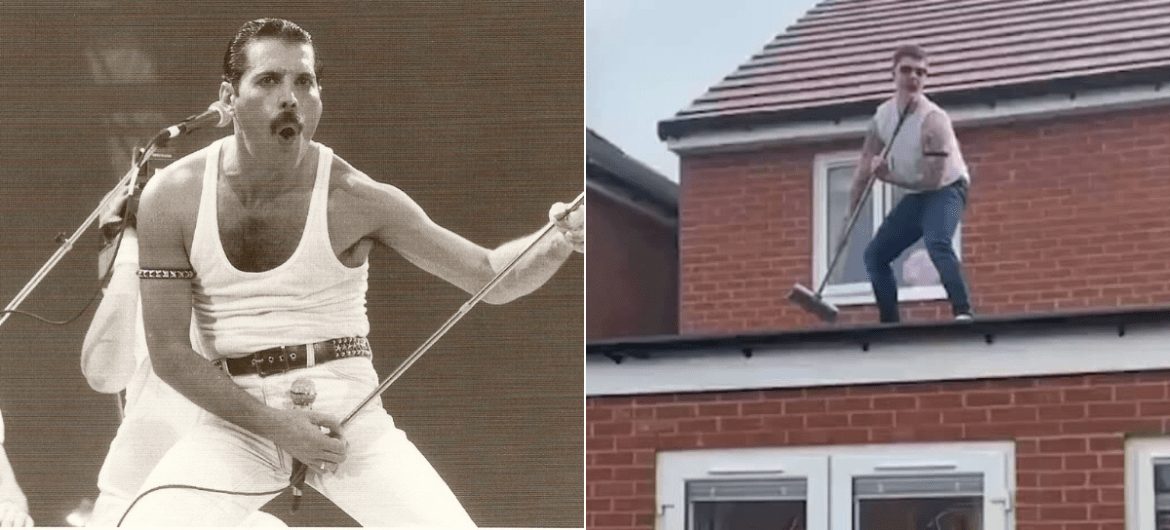 Homem recria performance de Freddie Mercury no Live Aid no telhado