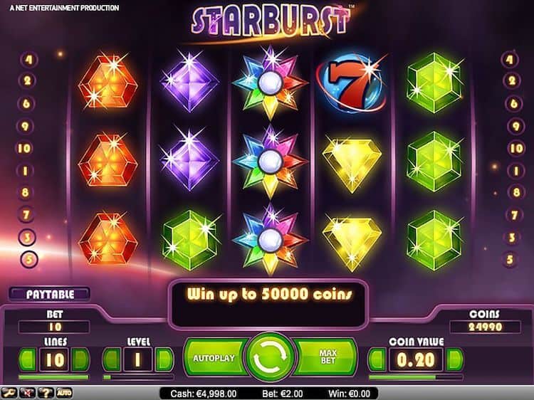 Starburst é uma das mais brilhantes caça níqueis da NetEnt